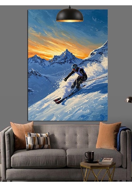 Karlı Dağdan Hızla Inen Kayakçı Dekoratif Kanvas - Mdf Ahşap Tablo indirimleri