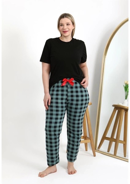 Kadın Pamuklu Büyük Beden Alt Pijama Turkuaz