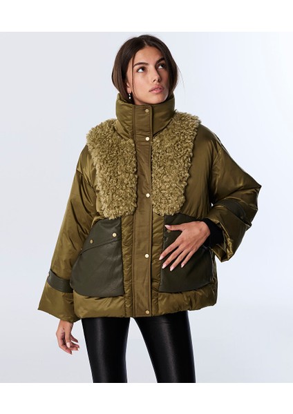 SUNİ DERİ VE SHEARLING MIX PUFFER MONT TW6250012062022