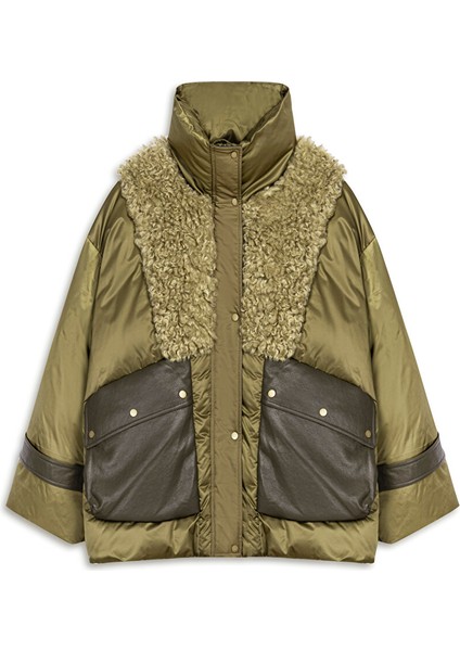SUNİ DERİ VE SHEARLING MIX PUFFER MONT TW6250012062022 indirimleri