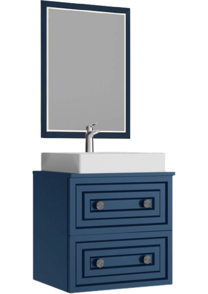 Perge 60 cm Lavabo Dolabı Mat Safir Blue ve LED Ayna