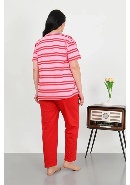 Kadın Büyük Beden Kısa Kol Penye Pijama Takımı Kırmızı fırsatları