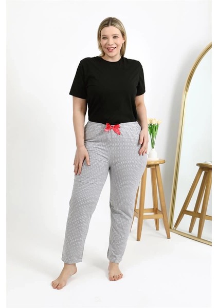 Kadın Pamuklu Büyük Beden Alt Pijama Gri