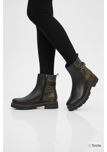 Mammimia Kadın Leopar Desenli Hakiki Deri Ortopedik Fermuarlı Düz Kalın Taban Günlük Bot M26/KB4240 fiyatları