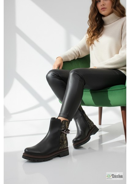 Mammimia Kadın Leopar Desenli Hakiki Deri Ortopedik Fermuarlı Düz Kalın Taban Günlük Bot M26/KB4240 indirimleri