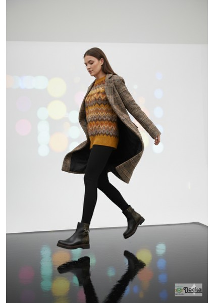 Mammimia Kadın Leopar Desenli Hakiki Deri Ortopedik Fermuarlı Düz Kalın Taban Günlük Bot M26/KB4240