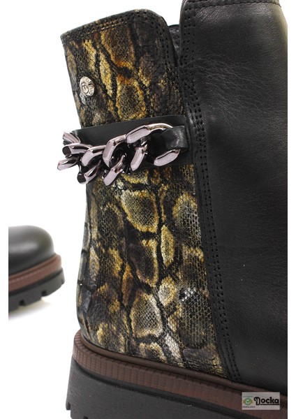 Mammimia Kadın Leopar Desenli Hakiki Deri Ortopedik Fermuarlı Düz Kalın Taban Günlük Bot M26/KB4240