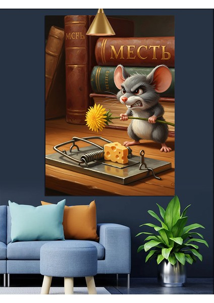 Kapandaki Peynir Sinirli Fare ve Kitaplar Dekoratif Kanvas - Mdf Ahşap Tablo modelleri