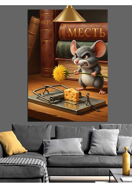 Kapandaki Peynir Sinirli Fare ve Kitaplar Dekoratif Kanvas - Mdf Ahşap Tablo indirimleri