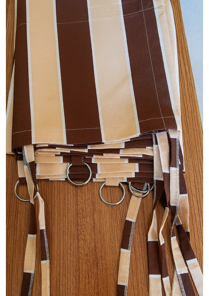 Bağcıklı Halkalı Kornişli Kahve-Krem Balkon Perdesi Gölgelik Branda