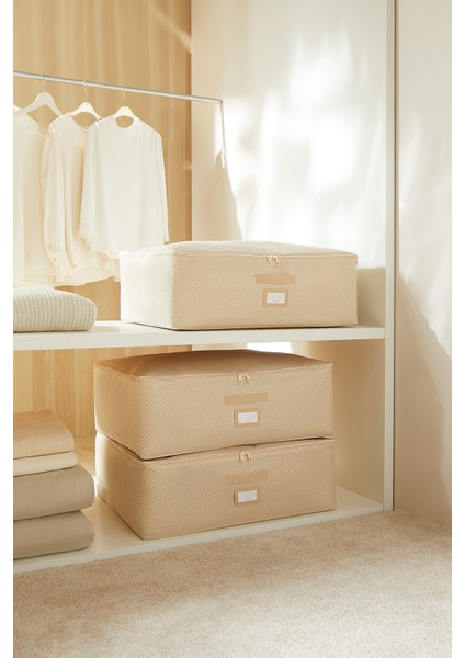 3 Adet Büyük Boy Bej Balıksırtı Baza Altı Yastık Yorgan Kazak Hurcu, Hurç 62x46x22 cm