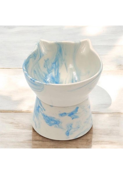 Anyaklı Kedi Figür Su Mama Kabı Mavi Desen