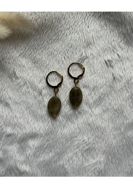 Oval Labradorit Taşı Altın Kaplama Halka Küpe