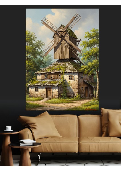 Yel Değirmeni Kırsal Manzara Dekoratif Kanvas - Mdf Ahşap Tablo fiyatları