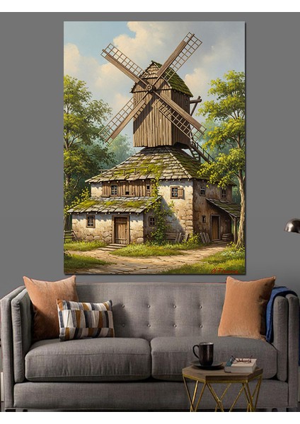 Yel Değirmeni Kırsal Manzara Dekoratif Kanvas - Mdf Ahşap Tablo modelleri