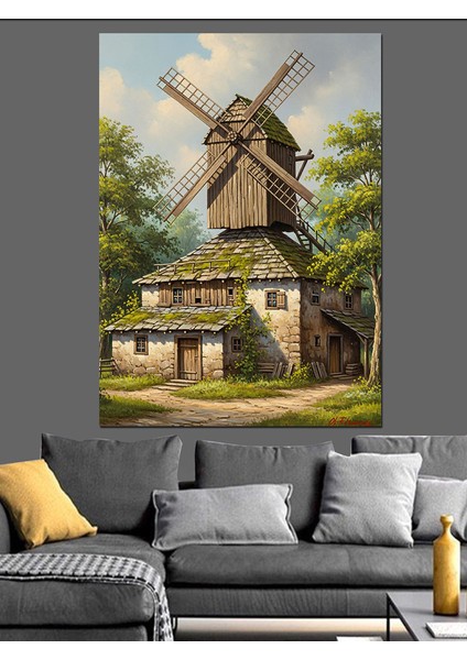 Yel Değirmeni Kırsal Manzara Dekoratif Kanvas - Mdf Ahşap Tablo fırsatları