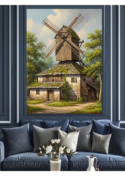 Yel Değirmeni Kırsal Manzara Dekoratif Kanvas - Mdf Ahşap Tablo indirimleri