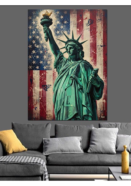 Özgürlük Heykeli Amerikan Bayrağı Dekoratif Kanvas - Mdf Ahşap Tablo fiyatları