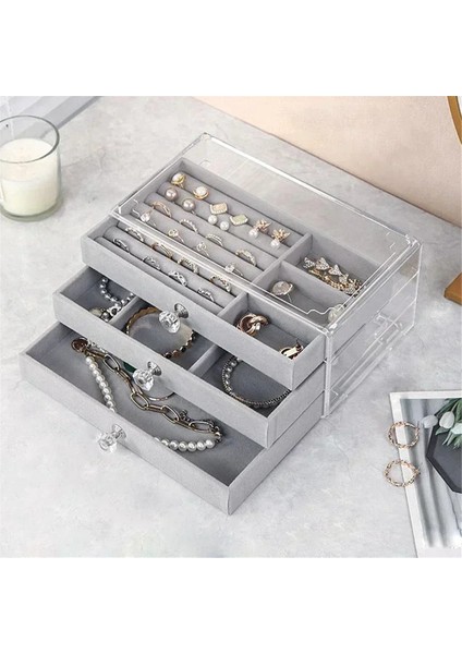 3drawer Istiflenebilir Ekran Depolama Küpeleri ile Akrilik Mücevher Organizatörü, Kadınlar Için Kolye Bilezik Kutusu Çanta, C (Yurt Dışından) modelleri