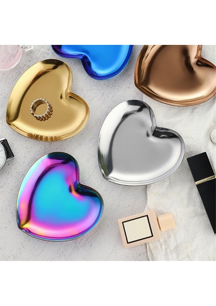 Renkli Paslanmaz Çelik Depolama Ayna Tepsisi Kalp Şekli Meyve Plaka Küçük Ürünler Takı Ekran Tepsisi Tatlı Çanak Dekor (Yurt Dışından)