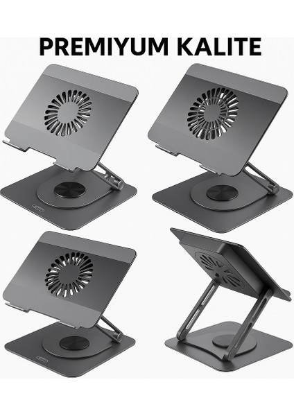 Katlanabilir Metal Laptop Standı 360 Döner Taban Dahili Fan Ayarlanabilir Eğim 17.3 Inc Kadar Uyumlu fiyatları