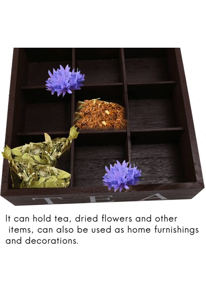 Ahşap 9 Izgaralar Çay Kutusu Çay Poşetleri Konteyner Saklama Kutusu Kare Hediye Kutusu Kılıf Şeffaf Üst ​​kapak Takı Saklama Kutusu-Kırmızı Şarap Renk (Yurt Dışından) indirimleri