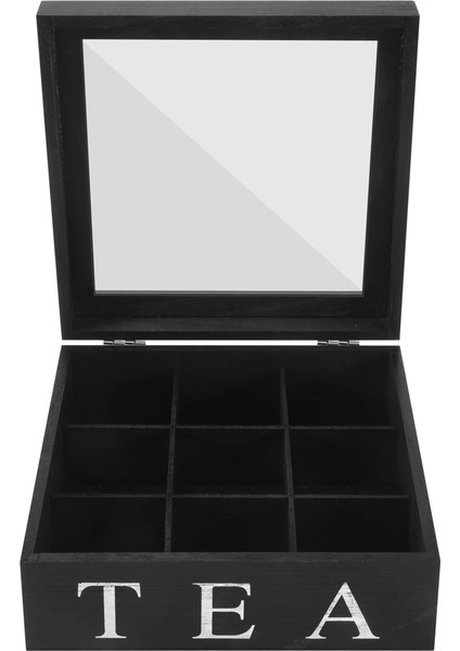 Ahşap 9 Izgara Çay Kutusu Çay Poşetleri Konteyner Depolama Kutusu Kare Hediye Kutusu Kılıf Şeffaf Üst ​​kapak Takı Saklama Kutusu Black (Yurt Dışından) fiyatları