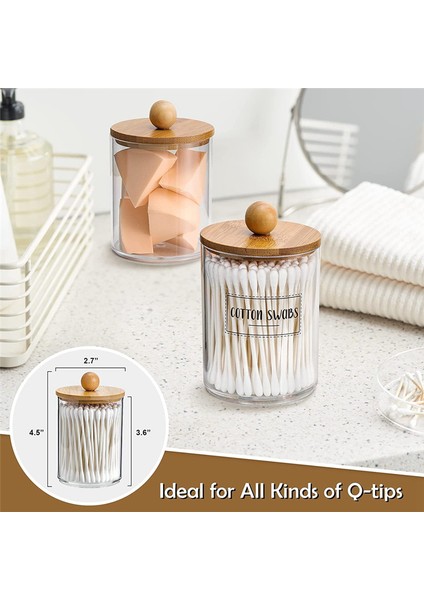 Qtıp Tutucu, Banyo Organizatör Aksesuarları Depolama Kapları Pamuk Topu Için Bambu Kapakları ile Temiz Plastik Kavanozlar, Diş Ipi (Yurt Dışından) fiyatları