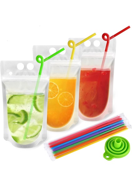 100 Pcs Yetişkinler Için Ayrı Ayrı Sarılmış 100 Pipet ile Yeniden Kullanılabilir Içecek Torbaları Tek Kullanımlık Olan Açık Içecek Çantaları (Yurt Dışından)