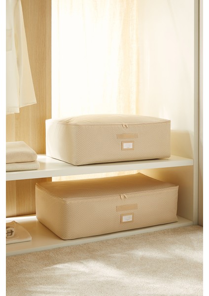 2'li Bej Balıksırtı Baza Altı Yastık Yorgan Kazak Hurcu, Hurç