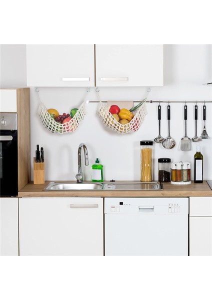 2 Adet Makrame Meyve Hamak, Mutfak Için Dolap Altında Asılı Meyve Sepetleri El Dokuması Dekoratif Meyve Net Çantası (Yurt Dışından) modelleri