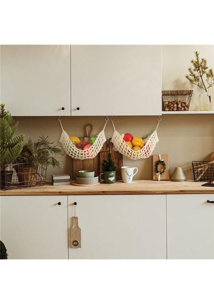 2 Adet Makrame Meyve Hamak, Mutfak Için Dolap Altında Asılı Meyve Sepetleri El Dokuması Dekoratif Meyve Net Çantası (Yurt Dışından) fırsatları