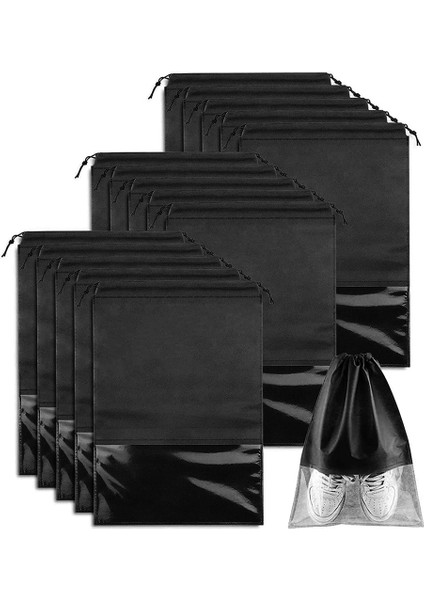 15 Adet Seyahat Ayakkabı Çantası, Portatif Çizim Ayakkabısı Saklama Torbaları Dokuma Olmayan Toz Geçirmez Torba Uzay Tasarruflu Organizatör Siyah (Yurt Dışından)