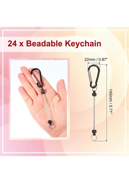 Boncuklu Anahtarlık Çubukları, 24 Pcs Metal Boncuklu Anahtar Kezleri Boşluklar Toplu Yapım Malzemeleri Snap Hook Black ile (Yurt Dışından) modelleri
