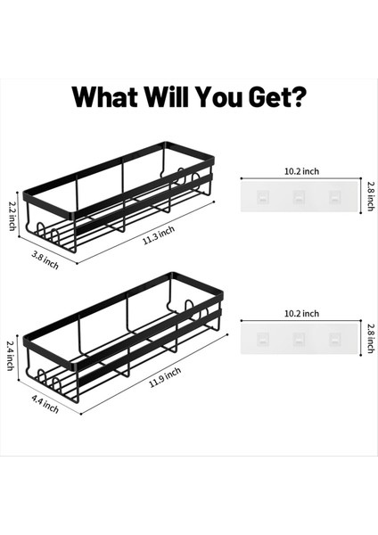 Duş Caddy Raf Organizatörü, 2 Paket Yapışkan Banyo Aksesuarları, Kancalarla Yerden Tasarruf Edin Siyah B (Yurt Dışından)