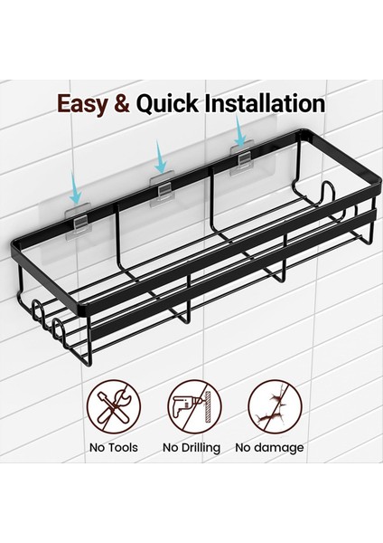 Duş Caddy Raf Organizatörü, 2 Paket Yapışkan Banyo Aksesuarları, Kancalarla Yerden Tasarruf Edin Siyah B (Yurt Dışından) fiyatları
