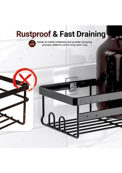 Duş Caddy Raf Organizatörü, 2 Paket Yapışkan Banyo Aksesuarları, Kancalarla Yerden Tasarruf Edin Siyah B (Yurt Dışından) modelleri