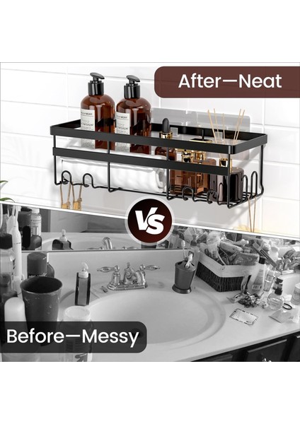 Duş Caddy Raf Organizatörü, 2 Paket Yapışkan Banyo Aksesuarları, Kancalarla Yerden Tasarruf Edin Siyah B (Yurt Dışından) fırsatları