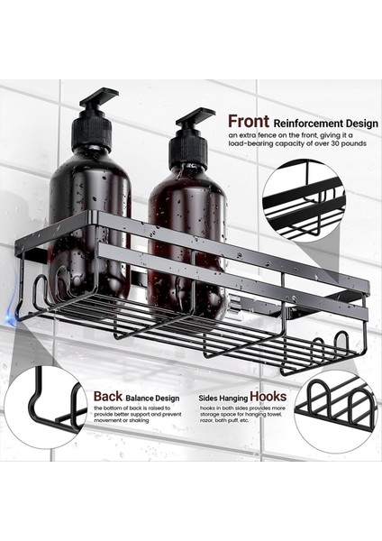 Duş Caddy Raf Organizatörü, 2 Paket Yapışkan Banyo Aksesuarları, Kancalarla Yerden Tasarruf Edin Siyah B (Yurt Dışından) indirimleri