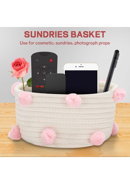 Pamuk Dokuma Depolama Sepeti Sevimli Ponpon Dekor Sunduları Bitirme Kutusu Iskandinav Kozmetik Oyuncaklar Organizatör Çerçeve Pembe S (Yurt Dışından) fiyatları