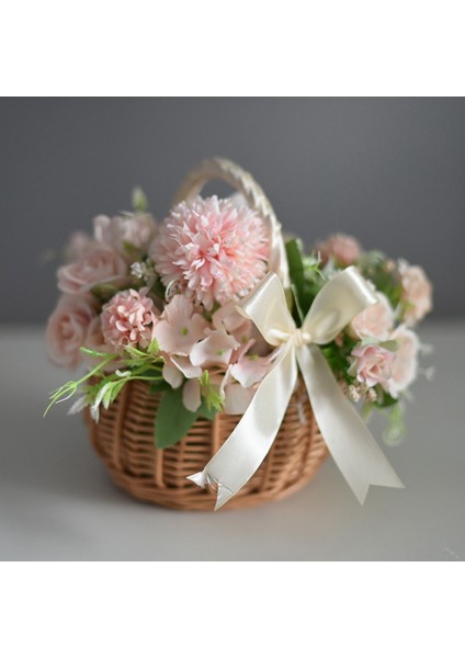 Hasır Dokuma Çiçek Sepeti, Sap ve Beyaz Kurdele, Düğün Çiçek Kız Sepetleri, Ev Bahçesi Dekorasyonu (L) (Yurt Dışından) fırsatları