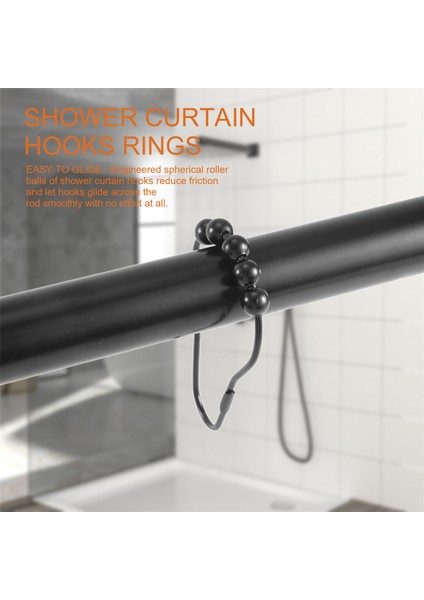 Duş Perdesi Kancaları Halkalar Metal Duş Perdesi Kancalar Banyo Için Duş Çubukları Için Perdeler 12 Siyah Set (Yurt Dışından) fırsatları