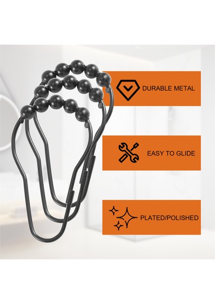 Duş Perdesi Kancaları Halkalar Metal Duş Perdesi Kancalar Banyo Için Duş Çubukları Için Perdeler 12 Siyah Set (Yurt Dışından) indirimleri