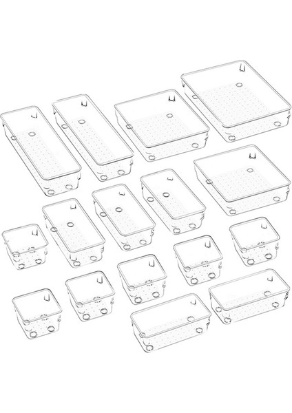 16 Pcs Temiz Plastik Çekmece Organizatör Seti, Kaymaz/çatlak Banyo Vanity Çekmecesi Organizatör Tepsiler Bölücüler (Yurt Dışından)