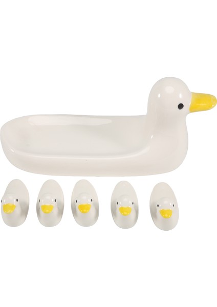 6 Adet Güzel Ördek Yavrusu Çubuk Tutucu Seti Destek Çatal Kahve Kaşığı Küçük Yaratıcı Yemek ve Ördek Standı Kithchen Araçları (Yurt Dışından)