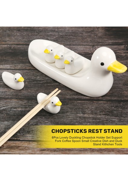 6 Adet Güzel Ördek Yavrusu Çubuk Tutucu Seti Destek Çatal Kahve Kaşığı Küçük Yaratıcı Yemek ve Ördek Standı Kithchen Araçları (Yurt Dışından) fırsatları