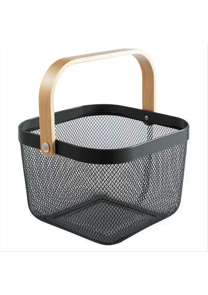 Metal Örgü Sepet, Çok Fonksiyonlu Asılı Mutfak Sepetleri Meyve Sepeti Mutfak Için Tutamak Banyo Piknik Siyah (Yurt Dışından)