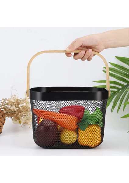 Metal Örgü Sepet, Çok Fonksiyonlu Asılı Mutfak Sepetleri Meyve Sepeti Mutfak Için Tutamak Banyo Piknik Siyah (Yurt Dışından) fiyatları
