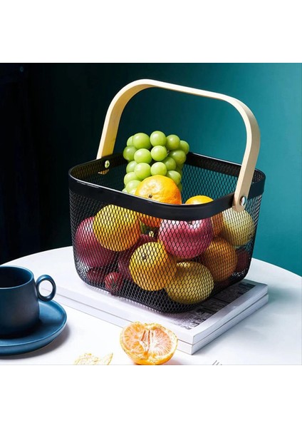 Metal Örgü Sepet, Çok Fonksiyonlu Asılı Mutfak Sepetleri Meyve Sepeti Mutfak Için Tutamak Banyo Piknik Siyah (Yurt Dışından) modelleri