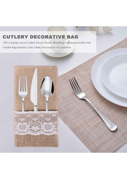 75PCS Çuval Bezi Dantel Çatal Teşheri Koruması Rustik Düğün Sofra Bıçağı Çatal Tutucu Çantası Hessian Jüt Masası Dekorasyon Aksesuarları (Yurt Dışından) fırsatları